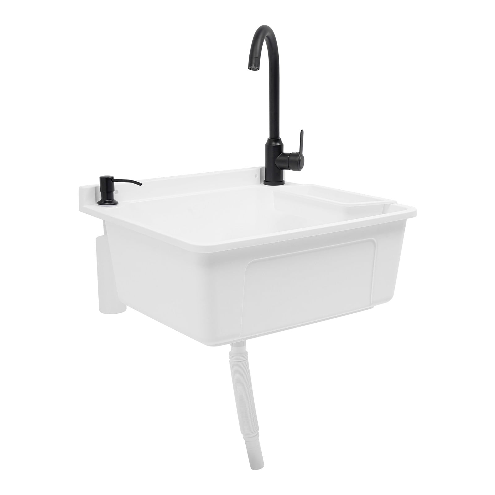 Wall-Mounted Utility Sink Tub Kit with Aluminum Alloy Faucet and Soap Box, Anti-clogging Laundry Sink for Bathrooms, Sundry Rooms, Garages
