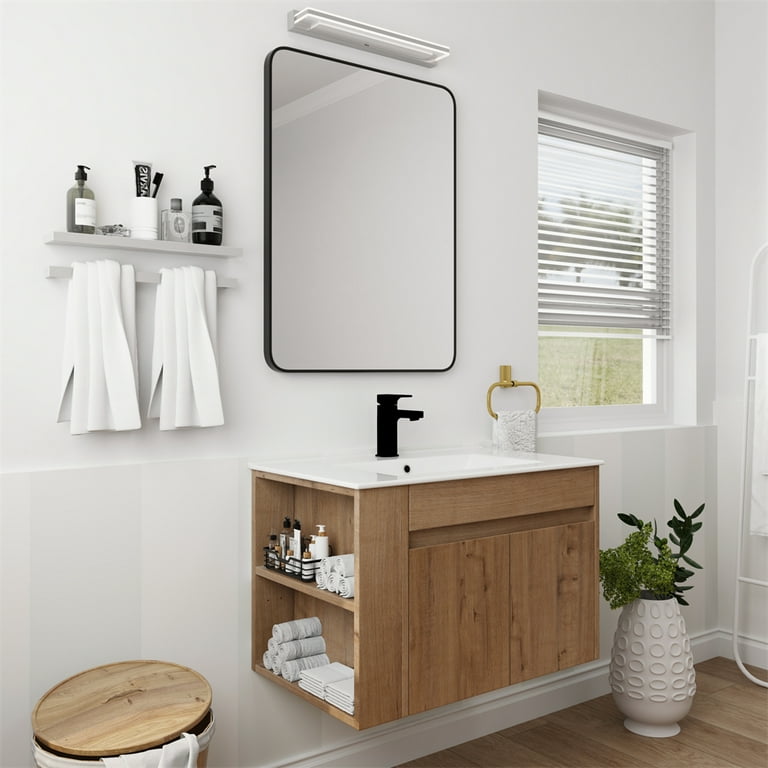 Wall Mounted Vanity Cabinet with Adjustable Open Shelf, 30 Inch Bathroom  Vanity with White Ceramic Basin Set, Bathroom Storage Cabinet with Soft  Close