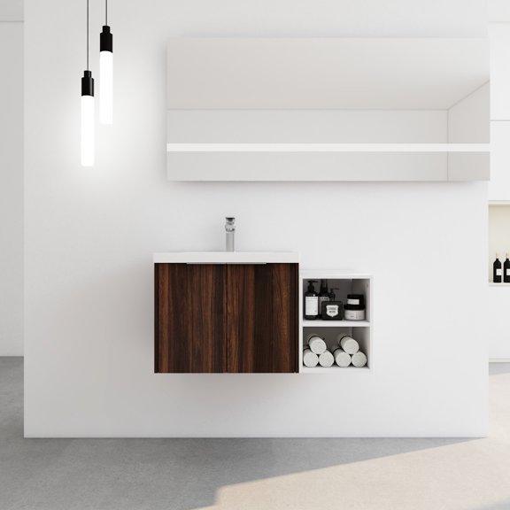 Wall-Mounted Vanity - Resin Basin Design - Bathroom Uniqueness - Stainless Hinges