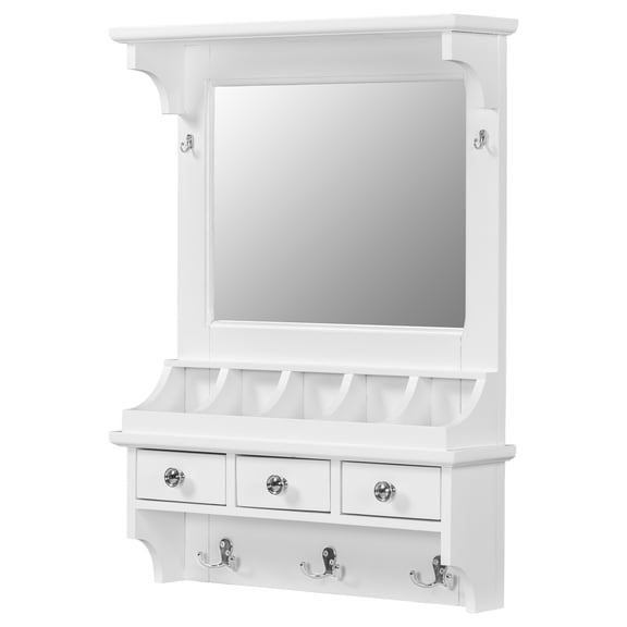 Wall-Mounted Vanity with Mirror & Storage, Space-Saving White Organizer