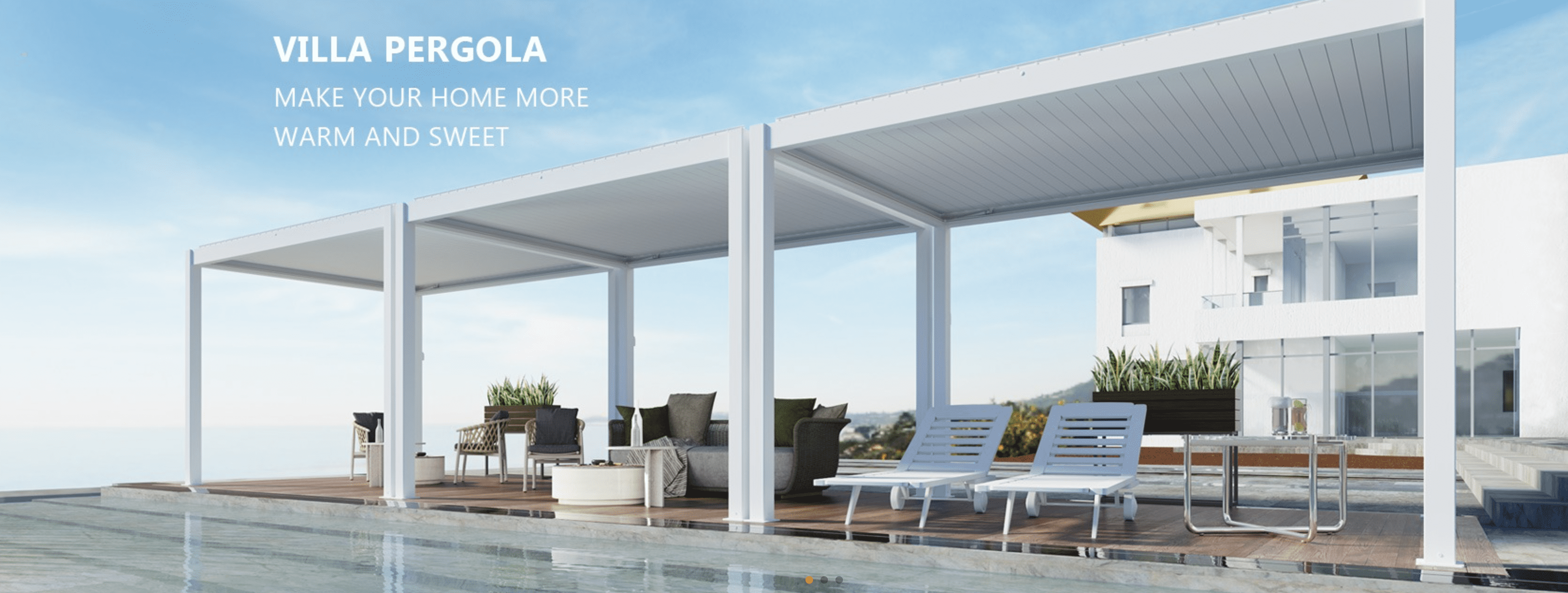 White Aluminum Wall Mounted Motorized Pergola with LED Lighting, 13' x 19'