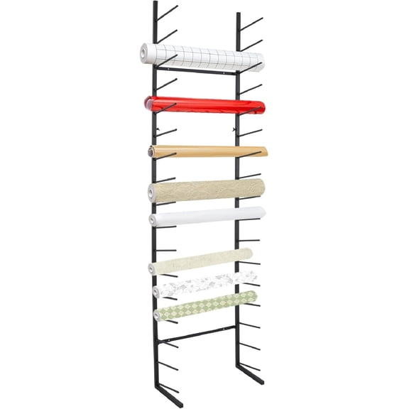 Wall Mounted Vinyl Roll Holder, 17 Tier Metal Vinyl Rack, Blueprint Wall Hanging Storage Organizer with Tilted Rods, Vertical Roll File Holder for Posters Art Paper
