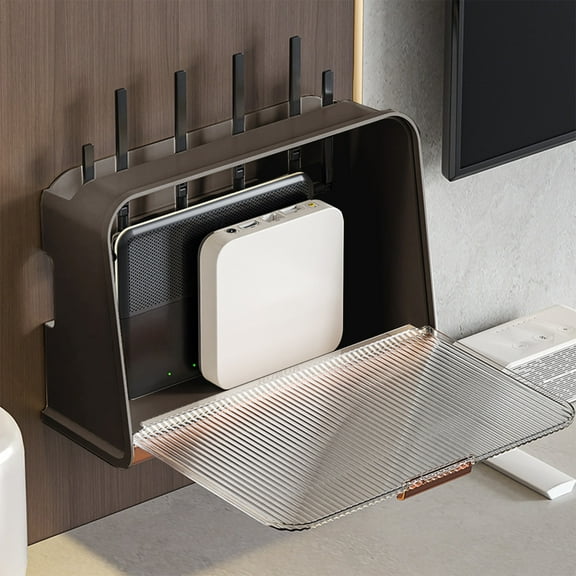 Wall Mounted WIFI Router Storage Box Organizer, Power Strip Storage Box Junction Box with Multiple Adjustable Partitions,Suitable For Various Desktops And Walls.