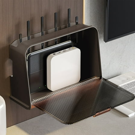 Wall Mounted WIFI Router Storage Box Organizer, Power Strip Storage Box Junction Box with Multiple Adjustable Partitions,Suitable For Various Desktops And Walls.