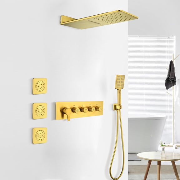 Wall Mounted Waterfall & Rain Shower System With 3 Body Sprays & Handheld Shower,Wall Mounted Shower Valve Kit Shower System