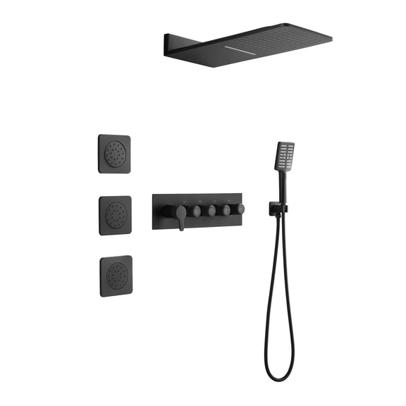 Wall Mounted Waterfall Rain Shower System With Body Sprays & Handheld Shower