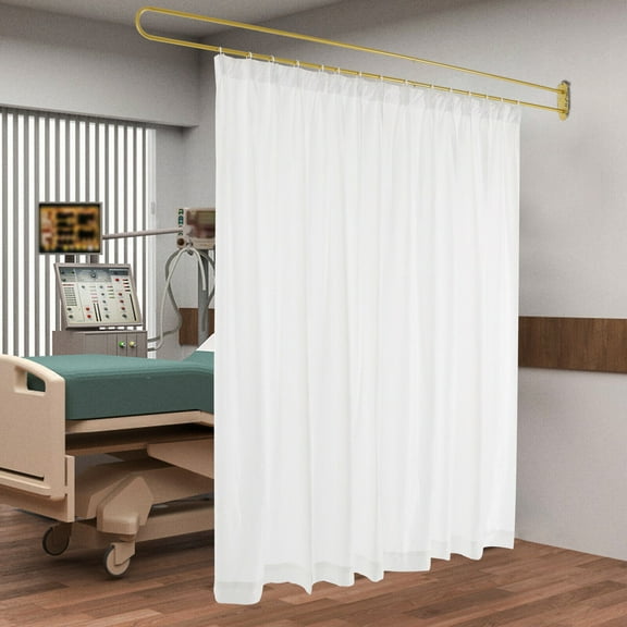 Wall-Mounted White Partition Curtain with U-Shape Tube Privacy Partition Curtain Room Divider