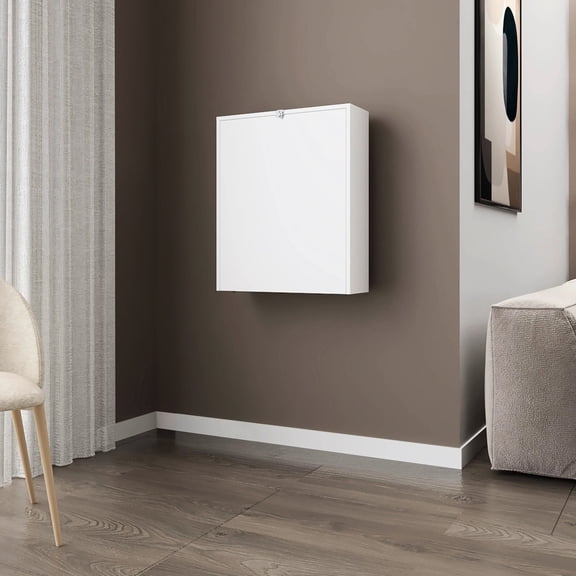 Wall-Mounted White Table, Drop-Leaf Design / Shelves for Convenient Storage