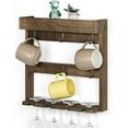 thumbnail image 1 of Oumilen Wall Mounted Wine Glass and Coffee Mug Rack Shelf with Hooks, Rustic Brown, 1 of 7