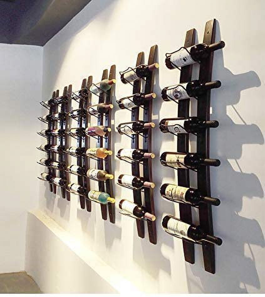 Wall Mounted Pine Wood and Metal Wine Rack for 6 Bottles