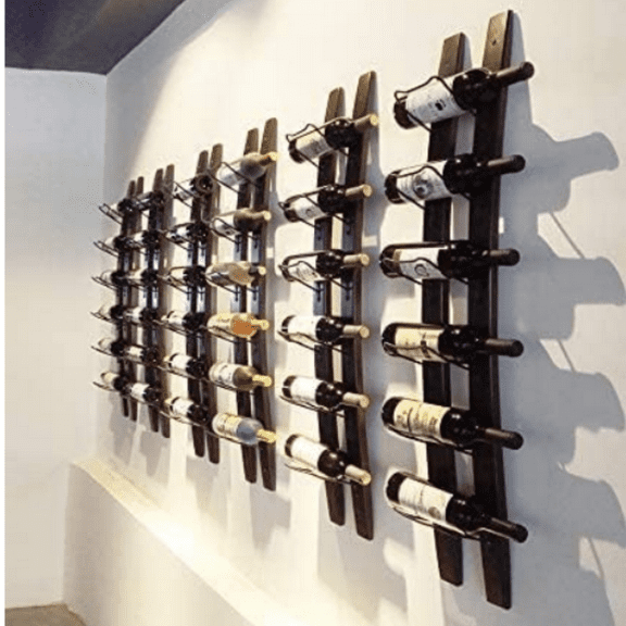 Wall Mounted Wine Rack, Barrel Stave Wine Rack, Imported Pine Wood and Metal Wine Bottle Holder Rack - 6 Bottles 40x7.6inch (Red Wine Color)