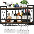 thumbnail image 1 of Wall Mounted Wine Rack, Bottle & Glass Holder Wood-Metal Retro Wine Rack, Wine Bottles Display Wall Storage for Kitchen Dining Room Home Bar, 1 of 6