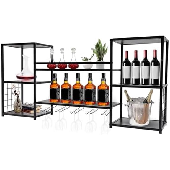 Wall Mounted Wine Rack, Industrial Metal Wine Bottle Rack with Wood Shelf, Wine Racks for Wine Glasses, Mugs, Home Decor$$Home Decor, Kitchen, & Other