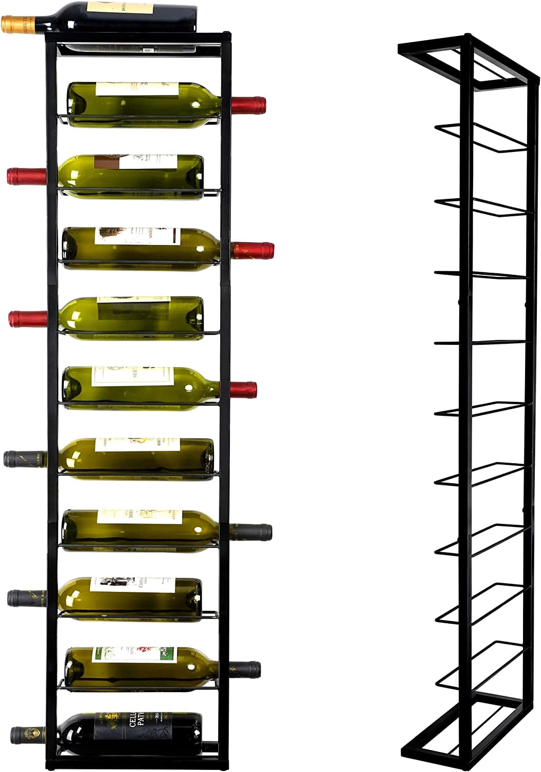 Bottle Rack Handle Wall Mounted Wine Rack: Metal Hanging 10 Bottle Wine Holder - Black ...
