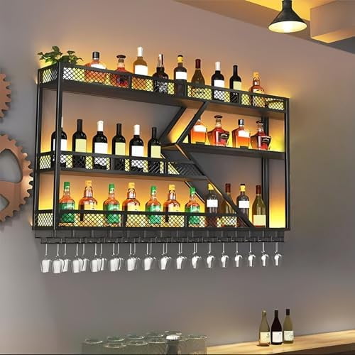 Wall Mounted Wine Rack, Modern Diamond Shaped Floating Bar Wine Storage ...