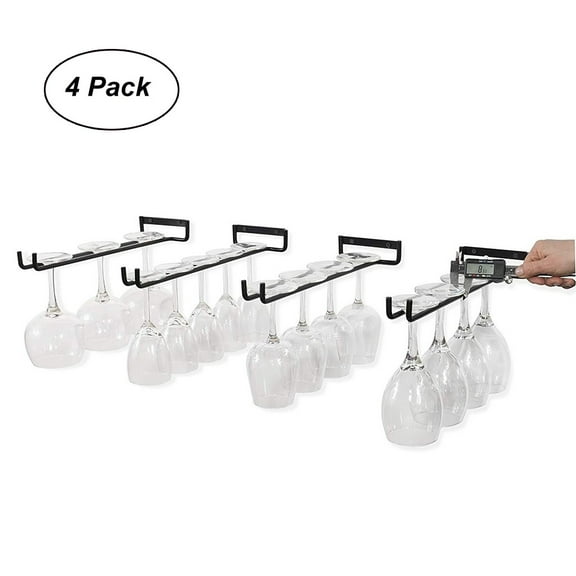 Wall Mounted Wine Rack Set of 4 Rustic Wine Bottle Glass Floating Shelves with Stemware Hanger Modern Plants Photos Wine Display Storage Holder for Kitchen Dining Room Bar, Black