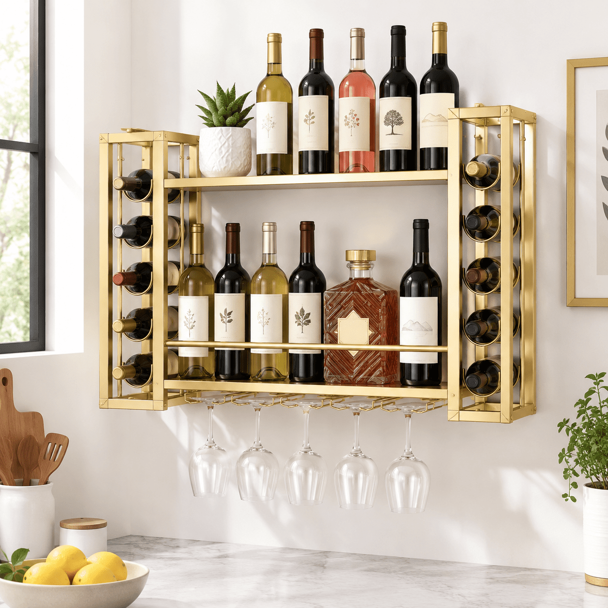 Wall Mounted Wine Rack With Glholder 40
