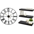 Wall Mounted Wine Rack and Wall Clock Bundle includes 3 Floating
