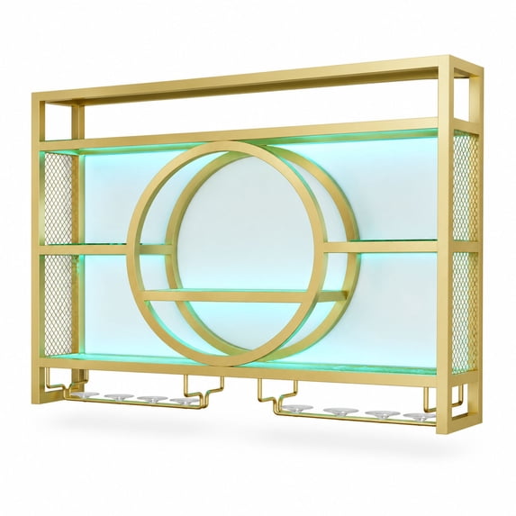 Wall Moount Rack Wall Mounted Wine and Liquor Rack with LED Light, Floating Bar Shelves ...