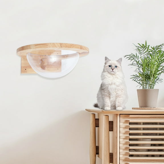 Wall Mounted Wood Cat Perches with Clear Bottom and Base, Cat Sleeping Shelf Bowl 17.72*11.81*7.09in