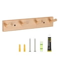 thumbnail image 1 of Wall Mounted Wood Coat and Hat Rack, 4 Hooks, Light Brown, 1 of 7