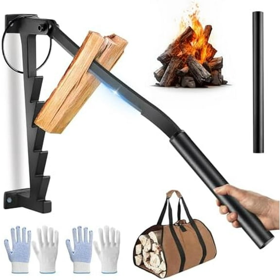 Wall Mounted Wood Splitter, Wall Mounted Firewood Splitter Heavy Duty, Portable Manual Log Splitter with Extended Handle & Short Handle, Kindling Splitter Wood for Camping, Household, Indoor, Outdoor