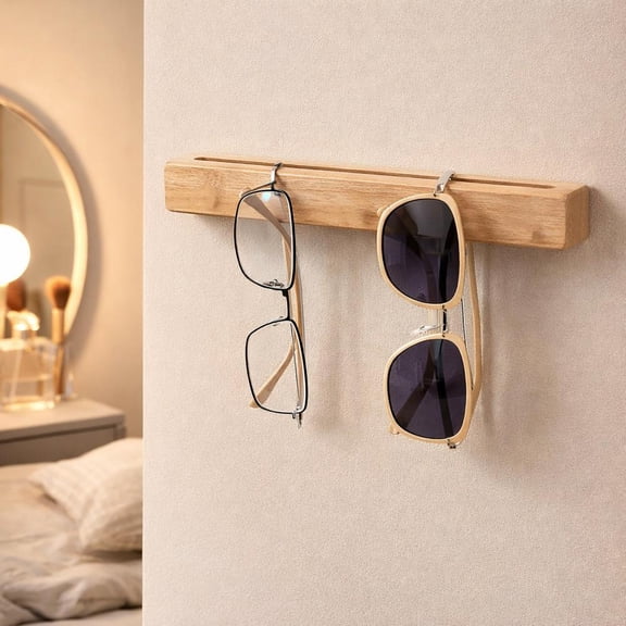 Wall Mounted Wood Sunglasses Holder, Space-Saving Eyewear Display Rack, Wall Organizer for Entryway Bedroom, 1 Pack