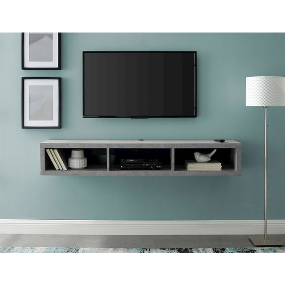 Wall Mounted Wood TV Console Entertainment Center Wall Decor 60-inch Gray