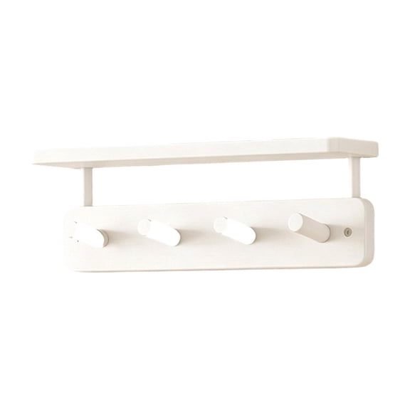 Wall Mounted Wooden Coat Rack with 4 Hooks & Shelf – Rustic Entryway Organizer for Bathroom Kitchen Hallway, Hanging Towels Hats Bags Keys, Easy Install