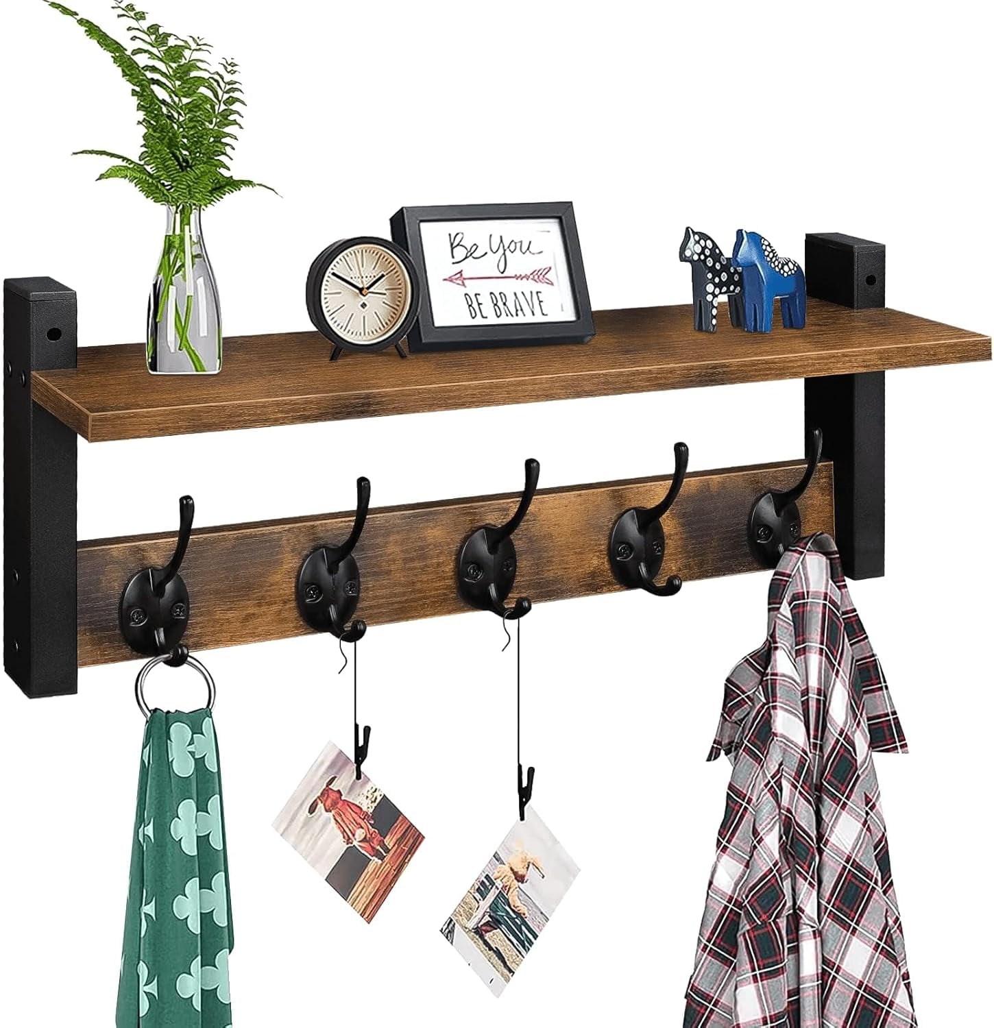 Wall Mounted Wooden Coat Rack with Shelves, Wall Mounted, Entryway ...