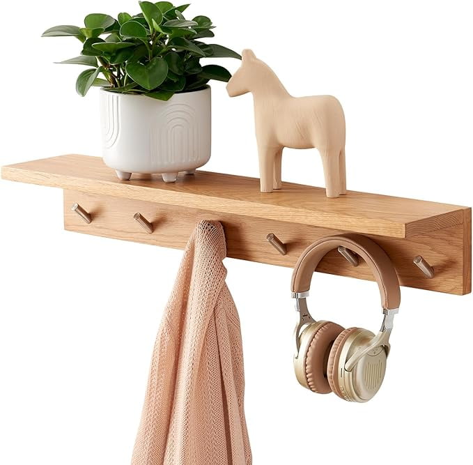 Wall-Mounted Wooden Entrance Rack with Floating Rack, Natural - Walmart.com