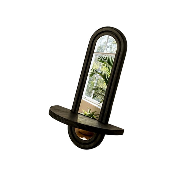 Wall Mounted Wooden Floating Shelf with Mirror for Candle Tealight Plant Display