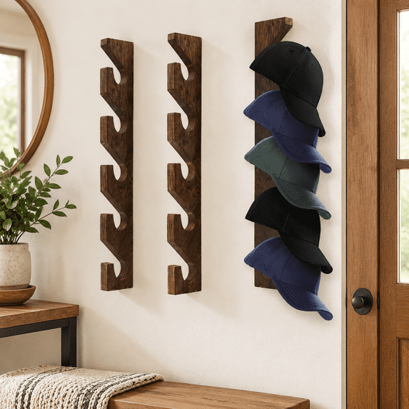 Entry Key Rack Modern Wall Mounted Wooden Hat Rack for Baseball Caps - Solid Wood Organizer ...