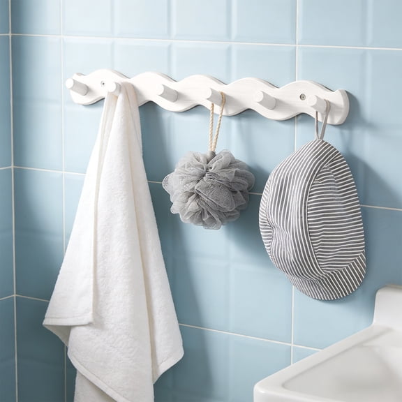 Wall Mounted Wooden Hook Rack 6 Hooks Entryway Organizer Coats Hats Towels Bags Keys Bathroom Kitchen Living Room Space Saving Storage Durable Wood, Multifunction hanging rack easy install hardware