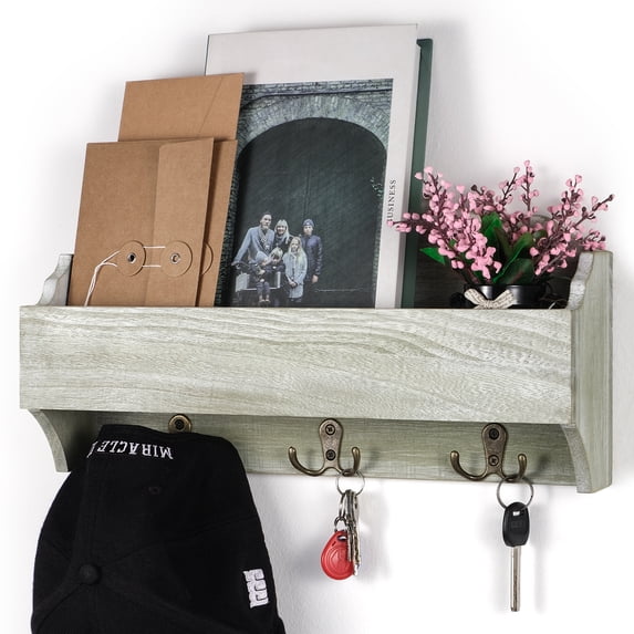 Oumilen Wall-Mounted Wooden Key Rack with 3 Double Key Hooks, Suitable for Entrance, Olive Green