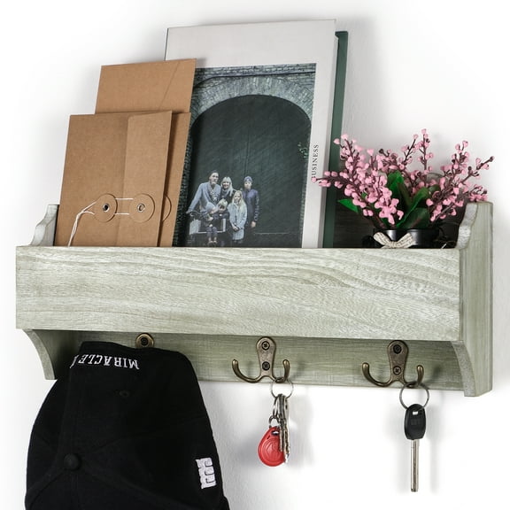 Oumilen Wall-Mounted Wooden Key Rack with 3 Double Key Hooks, Suitable for Entrance, Olive Green