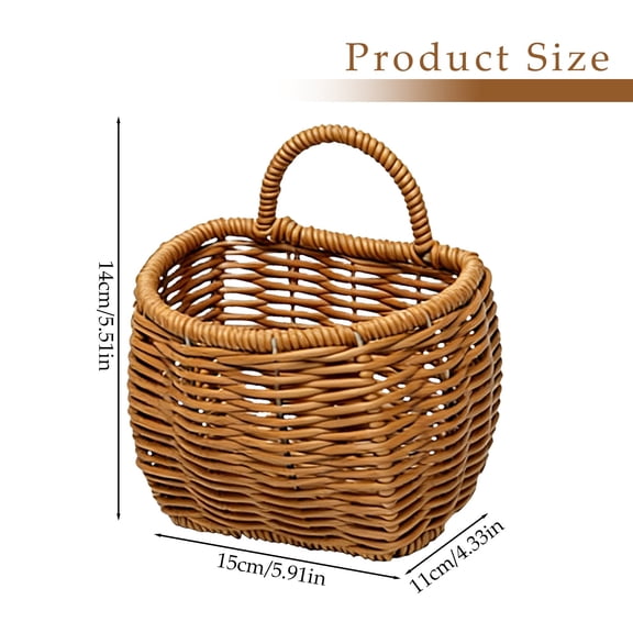 Wall Mounted Woven Basket, Small Imitation Rattan Storage Basket with Hanging Loop, Farmhouse Decor Organizer for Bathroom Kitchen