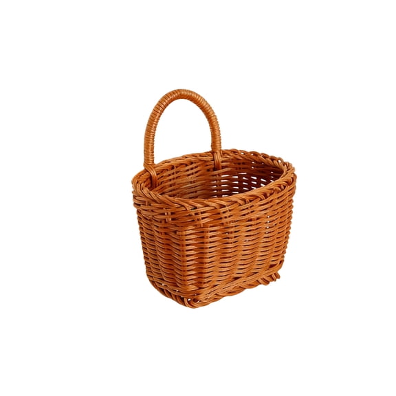 Wall-Mounted Woven Storage Basket Plastic Imitation Rattan Hanging Organizer Small Wall Decor Utility Basket for Keys Mail 1-Pack Brown 6x5x4 Inches