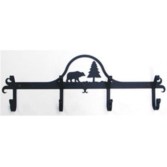 Wall Mounted Wrought Iron Coat Rack-Hooks - Bear and Pine Tree