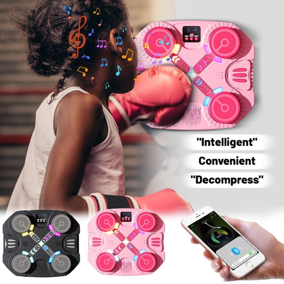 Wall-Mounted intelligent Musical Boxing Targets, Pink Upgraded Multi-Mode Bluetooth Scoring Boxing Machines with Led Lights, Usb-Charged 4-Target Punch Pads with Gloves,