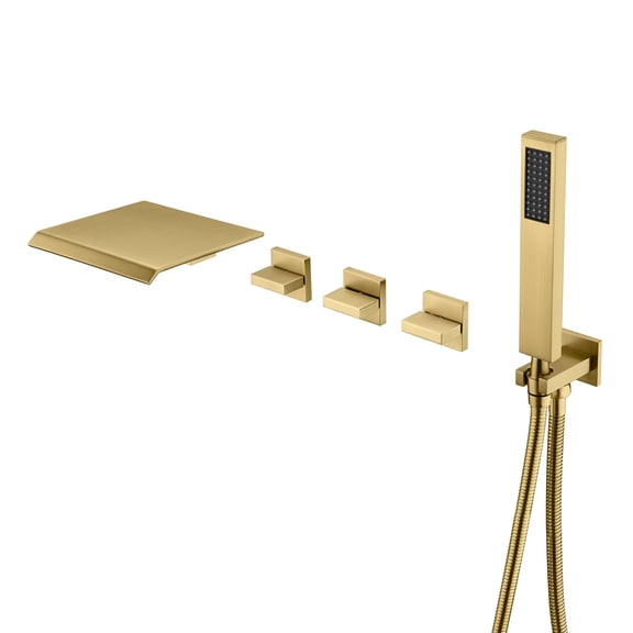 SUMERAIN Wall Mounted Bathtub Faucet with Handheld Shower, Waterfall Tub Faucet Filler with Handheld, Brushed Gold Finish, Rough in Valve