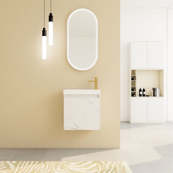 Wall-Mounted with Resin Sink - Faucet Flippable Left & Right - Bathroom Usage - Versatile Functionality