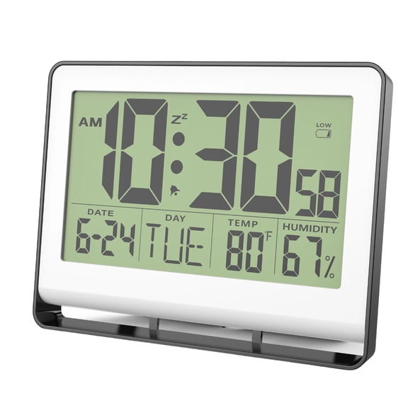 Wall Moutable Tabletop Digital Alarm Clock Large Screen LCD Temperature Hygrometer Display Backlight Battery Powered