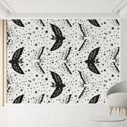 Wall Mural Black and White Flying Birds Whimsical Swallows and Stars Removable Self-Adhesive Wallpaper Wall Decoration for Bedroom Living Room - 132"x120"