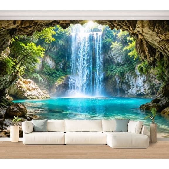 Pool Sticks Backgrounds Wall Mural Autumn Mountain Waterfall Large Peel and Stick Wallpaper ...