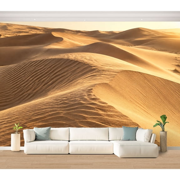 Wall Mural Golden Sand Dunes desert Large Peel and Stick Wallpaper under Warm Desert Sunlight Removable Self-Adhesive Vinyl Wall Decor for Living Room Bedroom Kids Room 100"x144"