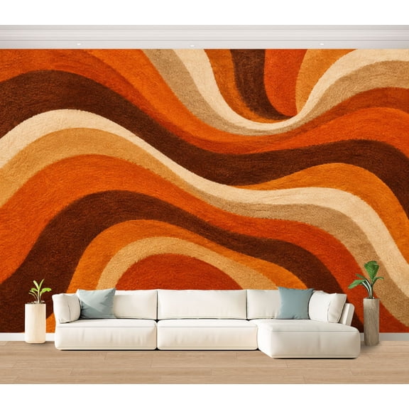 Wall Mural Mid Century Retro Swirl Large Peel and Stick Wallpaper Warm Earth Tones Orange Brown Removable Self-Adhesive Vinyl Wall Decor for Living Room Bedroom Kids Room 100"x144"