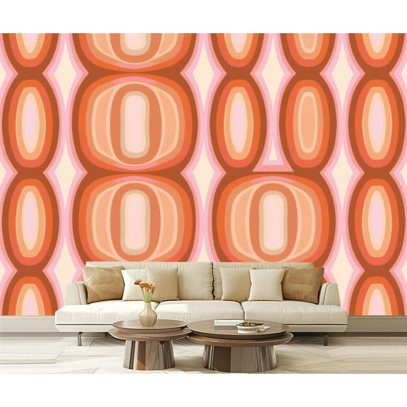 Wall Mural Peel and Stick 70 s Retro Seamless 60s 70s Aesthetic Style Self-Adhesive Wallpaper Removable Wall Decal Wall Sticker Home Decor for Living Room Bedroom 100"x144"