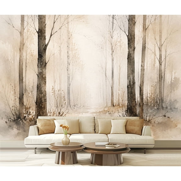 Wall Mural Peel and Stick Abstract Winter Forest Watercolor Bare Trees Self-Adhesive Wallpaper Removable Wall Decal Wall Sticker Home Decor for Living Room Bedroom 100"x144"