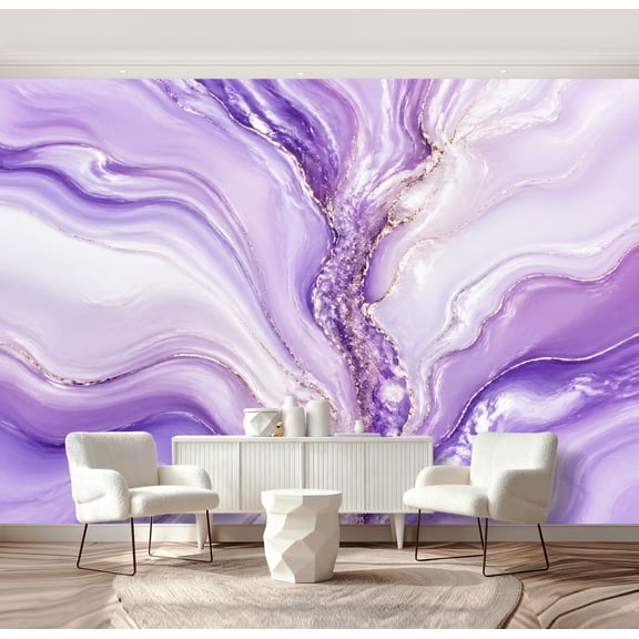 Wall Mural Peel and Stick Abstract purple liquid marble watercolor glitter foil textured stripes Self-Adhesive Wallpaper Removable Wall Decal Wall Sticker Home Decor for Living Room Bedroom 69"x96"
